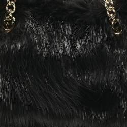 Pre Owned CH Carolina Herrera Black Fox Fur and Leather Chain Tote