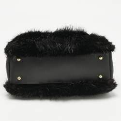 Pre Owned CH Carolina Herrera Black Fox Fur and Leather Chain Tote