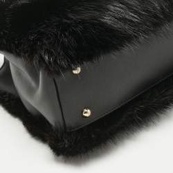 Pre Owned CH Carolina Herrera Black Fox Fur and Leather Chain Tote
