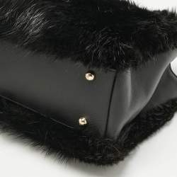 Pre Owned CH Carolina Herrera Black Fox Fur and Leather Chain Tote