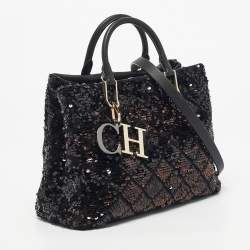 Pre Owned CH Carolina Herrera Black/Bronze Sequins Charm Tote