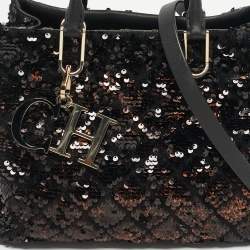 Pre Owned CH Carolina Herrera Black/Bronze Sequins Charm Tote