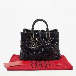 Pre Owned CH Carolina Herrera Black/Bronze Sequins Charm Tote
