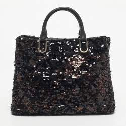 Pre Owned CH Carolina Herrera Black/Bronze Sequins Charm Tote