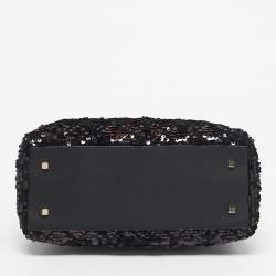 Pre Owned CH Carolina Herrera Black/Bronze Sequins Charm Tote