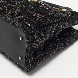 Pre Owned CH Carolina Herrera Black/Bronze Sequins Charm Tote
