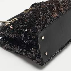 Pre Owned CH Carolina Herrera Black/Bronze Sequins Charm Tote