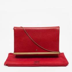 Pre Owned CH Carolina Herrera Red Leather Chain Flap Clutch