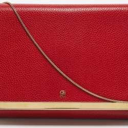 Pre Owned CH Carolina Herrera Red Leather Chain Flap Clutch