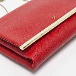Pre Owned CH Carolina Herrera Red Leather Chain Flap Clutch