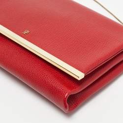Pre Owned CH Carolina Herrera Red Leather Chain Flap Clutch