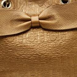 Pre Owned CH Carolina Herrera Metallic Gold Monogram Leather Audrey Tote