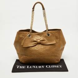 Pre Owned CH Carolina Herrera Metallic Gold Monogram Leather Audrey Tote