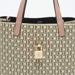 Pre Owned CH Carolina Herrera Pink/Beige Monogram Coated Canvas Small Matryoshka Locked Tote