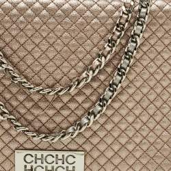 Pre Owned CH Carolina Herrera Rose Gold Quilted Leather Chain Flap Bag