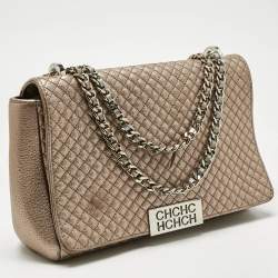 Pre Owned CH Carolina Herrera Rose Gold Quilted Leather Chain Flap Bag