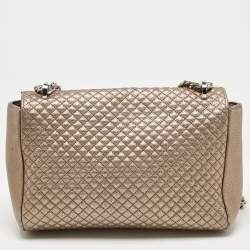 Pre Owned CH Carolina Herrera Rose Gold Quilted Leather Chain Flap Bag