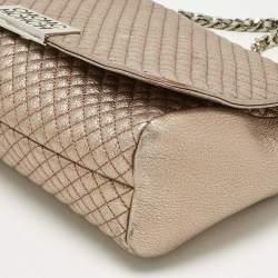 Pre Owned CH Carolina Herrera Rose Gold Quilted Leather Chain Flap Bag