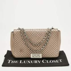 Pre Owned CH Carolina Herrera Rose Gold Quilted Leather Chain Flap Bag