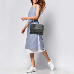 Pre Owned CH Carolina Herrera Black Monogram Embossed Leather Audrey Shoulder Bag