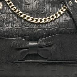 Pre Owned CH Carolina Herrera Black Monogram Embossed Leather Audrey Shoulder Bag