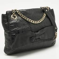 Pre Owned CH Carolina Herrera Black Monogram Embossed Leather Audrey Shoulder Bag