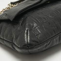 Pre Owned CH Carolina Herrera Black Monogram Embossed Leather Audrey Shoulder Bag