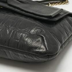 Pre Owned CH Carolina Herrera Black Monogram Embossed Leather Audrey Shoulder Bag