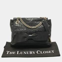Pre Owned CH Carolina Herrera Black Monogram Embossed Leather Audrey Shoulder Bag
