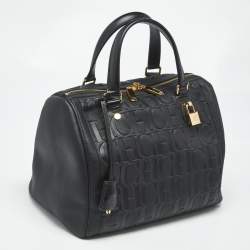 Pre Owned CH Carolina Herrera Black Monogram Embossed Leather Andy 7 Locked Boston Bag