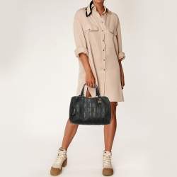 Pre Owned CH Carolina Herrera Black Monogram Embossed Leather Andy 7 Locked Boston Bag