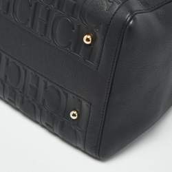 Pre Owned CH Carolina Herrera Black Monogram Embossed Leather Andy 7 Locked Boston Bag