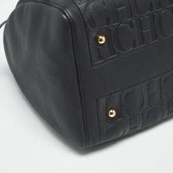 Pre Owned CH Carolina Herrera Black Monogram Embossed Leather Andy 7 Locked Boston Bag