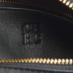 Pre Owned CH Carolina Herrera Black Monogram Embossed Leather Andy 7 Locked Boston Bag