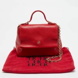 Pre Owned CH Carolina Herrera Red Leather Small Minuetto Top Handle Bag