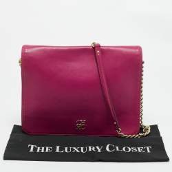 Pre Owned CH Carolina Herrera Fuchsia Leather Chain Flap Bag