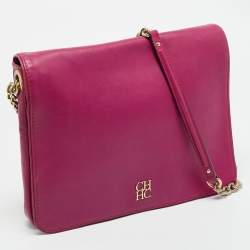 Pre Owned CH Carolina Herrera Fuchsia Leather Chain Flap Bag
