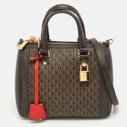 Pre Owned CH Carolina Herrera Dark Brown Monogram Coated Canvas Andy 5 Locked Crossbody Bag