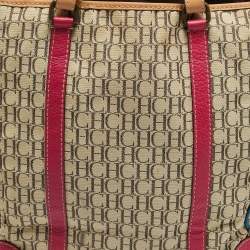 Pre Owned CH Carolina Herrera Multicolor Logo Jacquard Canvas and Leather Tote