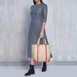 Pre Owned CH Carolina Herrera Multicolor Logo Jacquard Canvas and Leather Tote