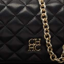 Pre Owned CH Carolina Herrera Black Quilted Leather Chain Crossbody Bag