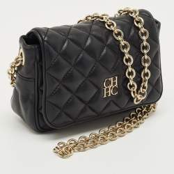 Pre Owned CH Carolina Herrera Black Quilted Leather Chain Crossbody Bag