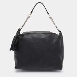 Pre Owned CH Carolina Herrera Black Leather Tassel Shoulder Bag