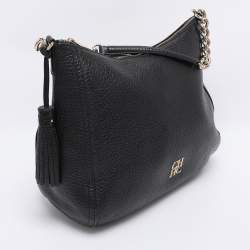 Pre Owned CH Carolina Herrera Black Leather Tassel Shoulder Bag