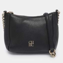 Pre Owned CH Carolina Herrera Black Leather Maria Crossbody Bag
