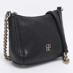 Pre Owned CH Carolina Herrera Black Leather Maria Crossbody Bag