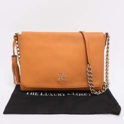 Pre Owned CH Carolina Herrera Mustard Leather Tassel Flap Chain Shoulder Bag