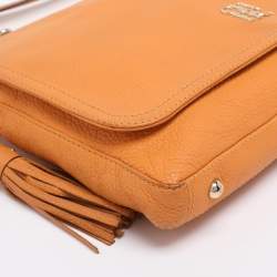 Pre Owned CH Carolina Herrera Mustard Leather Tassel Flap Chain Shoulder Bag