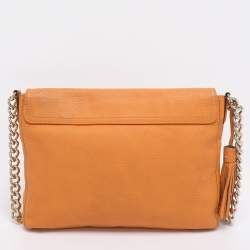 Pre Owned CH Carolina Herrera Mustard Leather Tassel Flap Chain Shoulder Bag