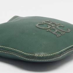 Pre Owned CH Carolina Herrera Green Leather Flat Crossbody Bag